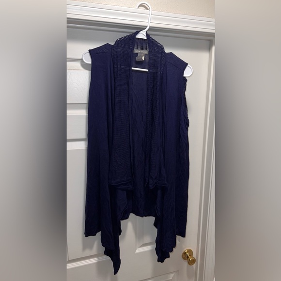 Kate & Mallory Navy Sleeveless Open Front Draped Sweater Vest Cardigan! Size 1X. - Picture 4 of 9